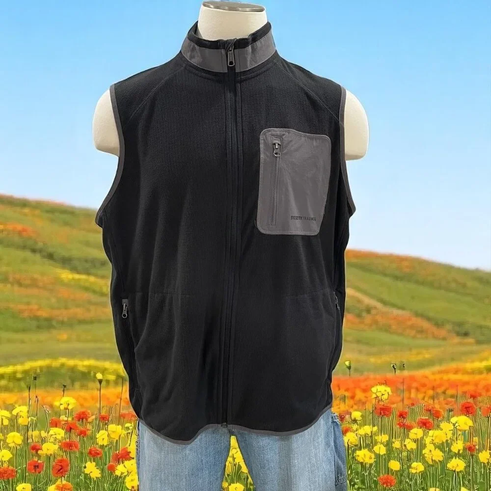 Duluth Trading Mens XL Black Fleece Vest True Grid Outdoor Workwear Hiking Zip - Picture 1 of 13
